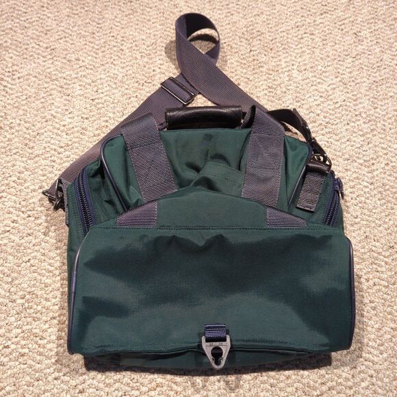 Vintage Lands End Duffel Weekend Messenger Travel Bag Green 3 Pocket Strap - Picture 3 of 9